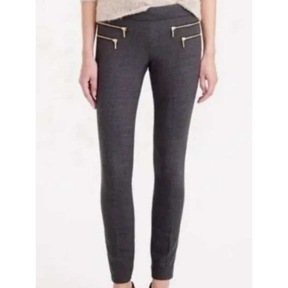 NWT J.Crew Minnie Pants Charcoal Gray Wool Blend Gold Zip Trousers Size 16 XL